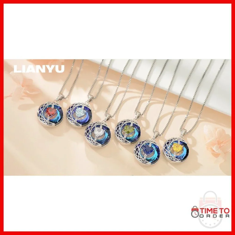 Sterling Silver Moon Pendant Necklace with Crystal and Zircon Stones